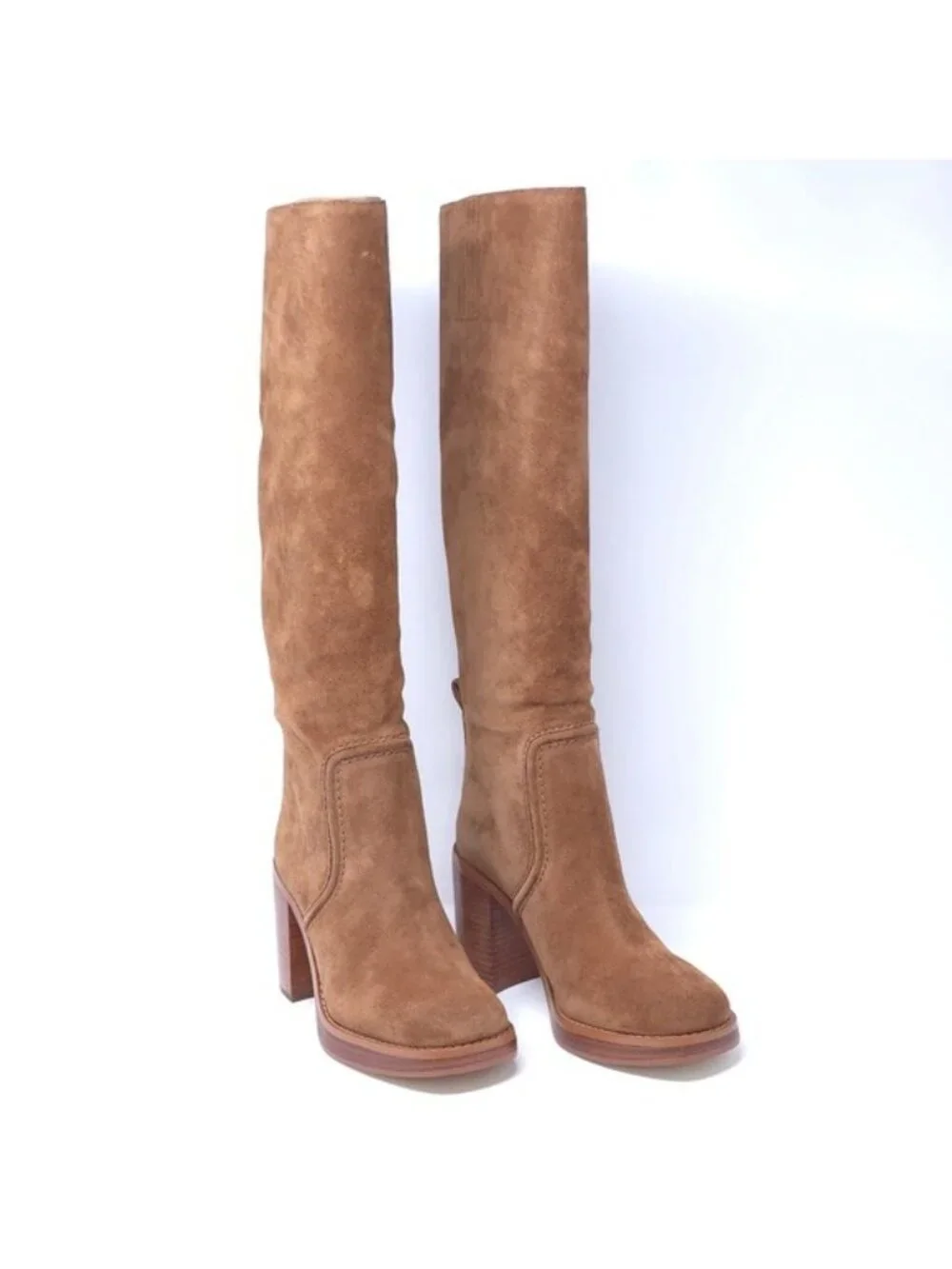 Michael Kors Boots Hayden Luggage Suede Knee High Block Heel